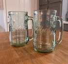 Coca-Cola Green Glass, Lg Mugs With Handles Indiana Glass Set of 2 VTG