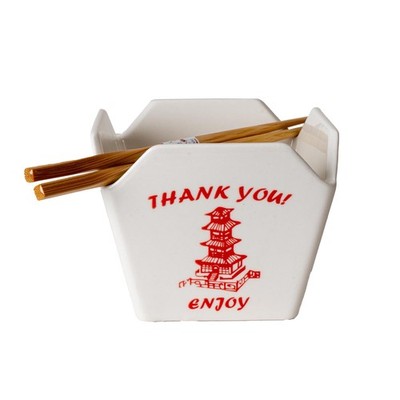 Urban Tokyo Chinese Takeout Box Style Porcelain Bowl With Chopsticks 18 fl oz Sq
