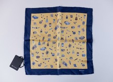  NO CUSTOMS TAX KITON Napoli dark navy blue  yellow Cuba silk pocket square