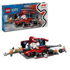 LEGO City 60443 F1® Boxenstopp mit Boxencrew und Ferrari Flitzer Bausatz, Mehrfa