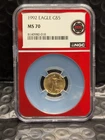1992 MS 70 $5 American Gold Eagle NGC 1/10 Oz Gold Coin - Perfect Grade