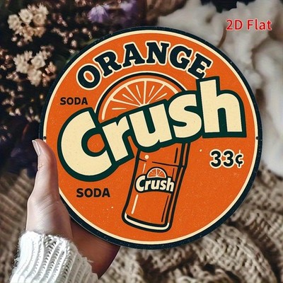 [2D Flat] Vintage Orange Crush Soda Tin Metal Signs Home Décor 8x8 Round Retro