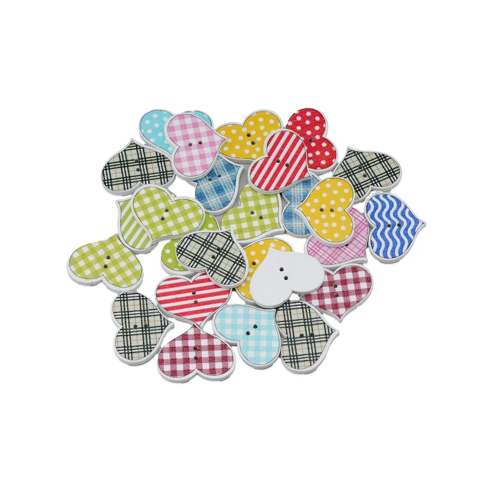30pcs Cute Heart Wooden Buttons for Crafts Sewing Scrapbooking DIY Decor 25x20mm - Image 3 of 4