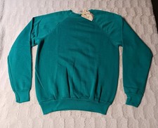 Vintage Tultex Blank Teal Raglan Crewneck Sweatshirt Unisex Medium 80s Made USA