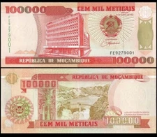 MOZAMBIQUE 100000 Meticais, 1993, P-139, UNC World Currency