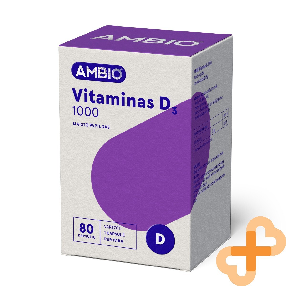 AMBIO Vitamin D3 1000IU 80 Capsules Food Supplement Immune Support Muscle Health