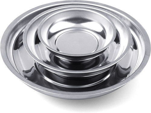 3-Piece Magnetic Tray Set Round Stainless Steel 3", 4", 6" Mechanic Parts Trays - Picture 9 of 12