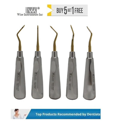 Wise Dental Root Tip Elevator Set of 5, Titanium Nitride Points (Sharp Edge rete