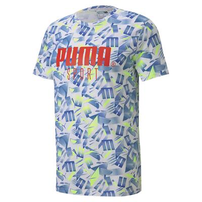 Puma HERREN GRAFIK ALL OVER PRINT T-SHIRT TEE BLAU WEISS RETRO KLASSISCH AOP NEU MIT ETIKETT