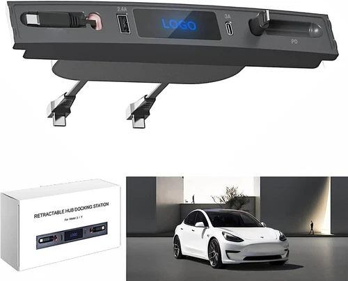 Für Model 3/Y Tesla USB Hub Dockingstation mit versenkbarem Schnellladekabel - Bild 9 von 14