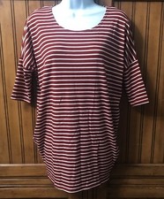 Agnes and Dora Dolman Tunic Size Extra Small Rust  Ivory Ribbed Stripes NEW 