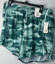 Xersion Green Camo or Pink Geo Running Shorts Mid-Rise Built in Briefs Quick Dry