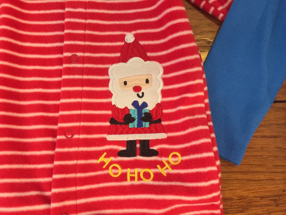 Set of 2 Baby 6-9 Month Holiday Sleepers Santa Fleece Pajamas Blue Feliz 1-Piece - Изображение 3 из 4