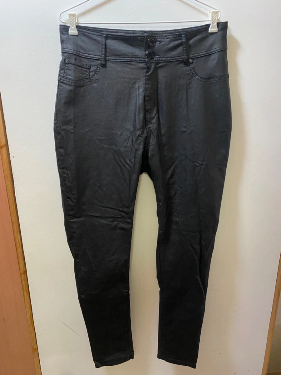 City Chic Skylar High Rise Wet Look Coated Waxed Black Skinny