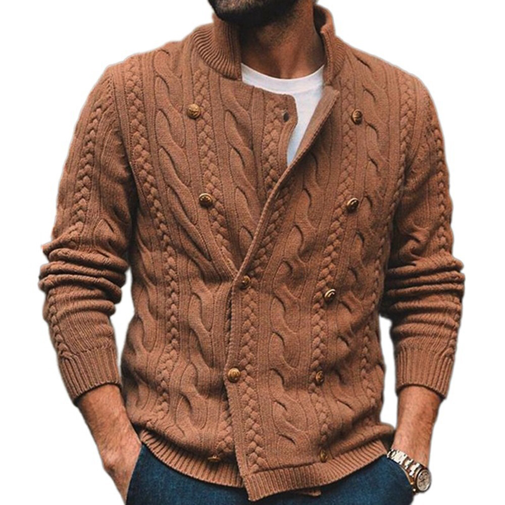 Men Standup Collar Sweater Cardigan Jacket Coat Double Breasted