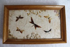 Antikes Tablett Intarsien Hinterglasmalerei Schmetterlinge ART DECO 30er Jahre