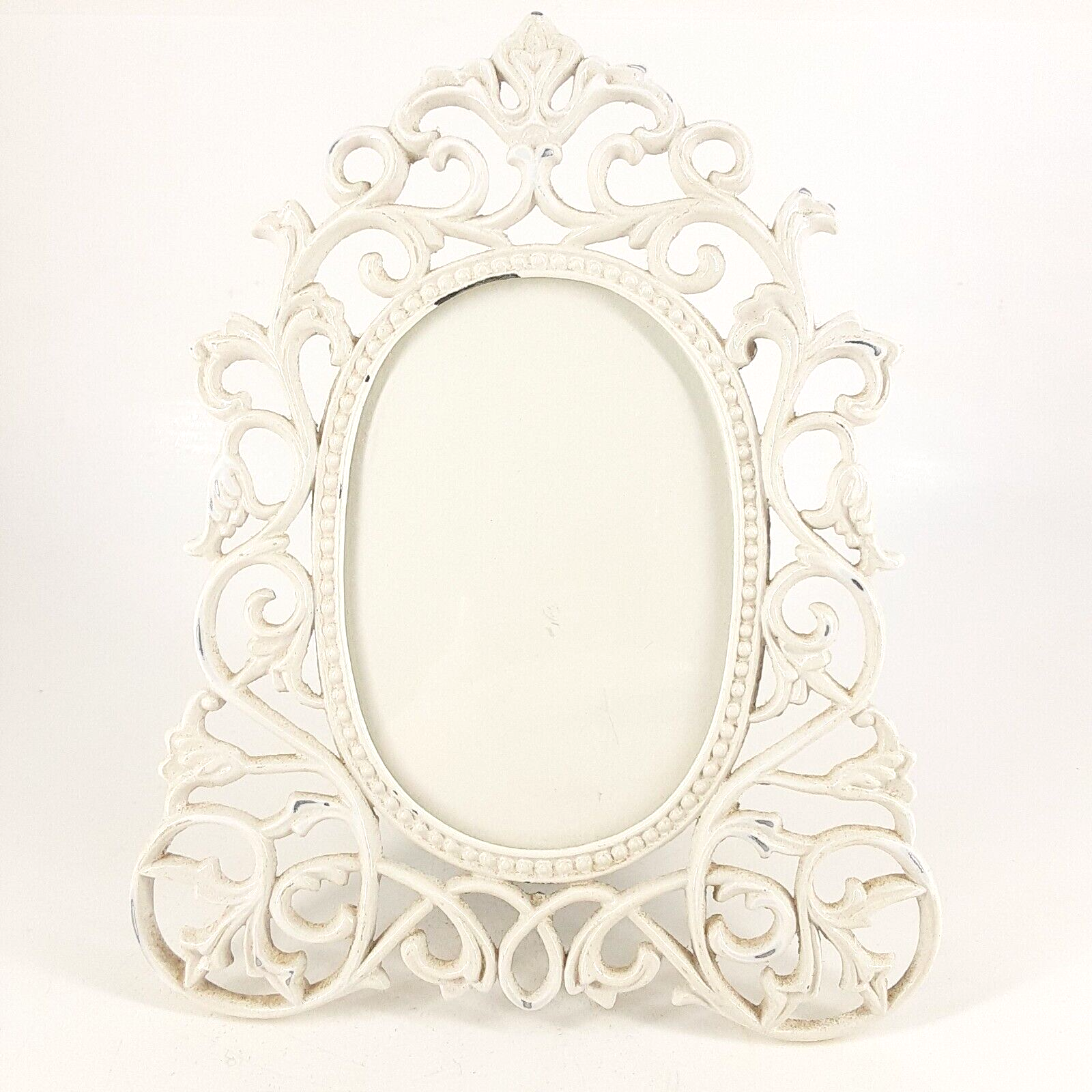 Ivory Color Open Scroll Enamel Table Picture Photo Frame Lightly Destressed