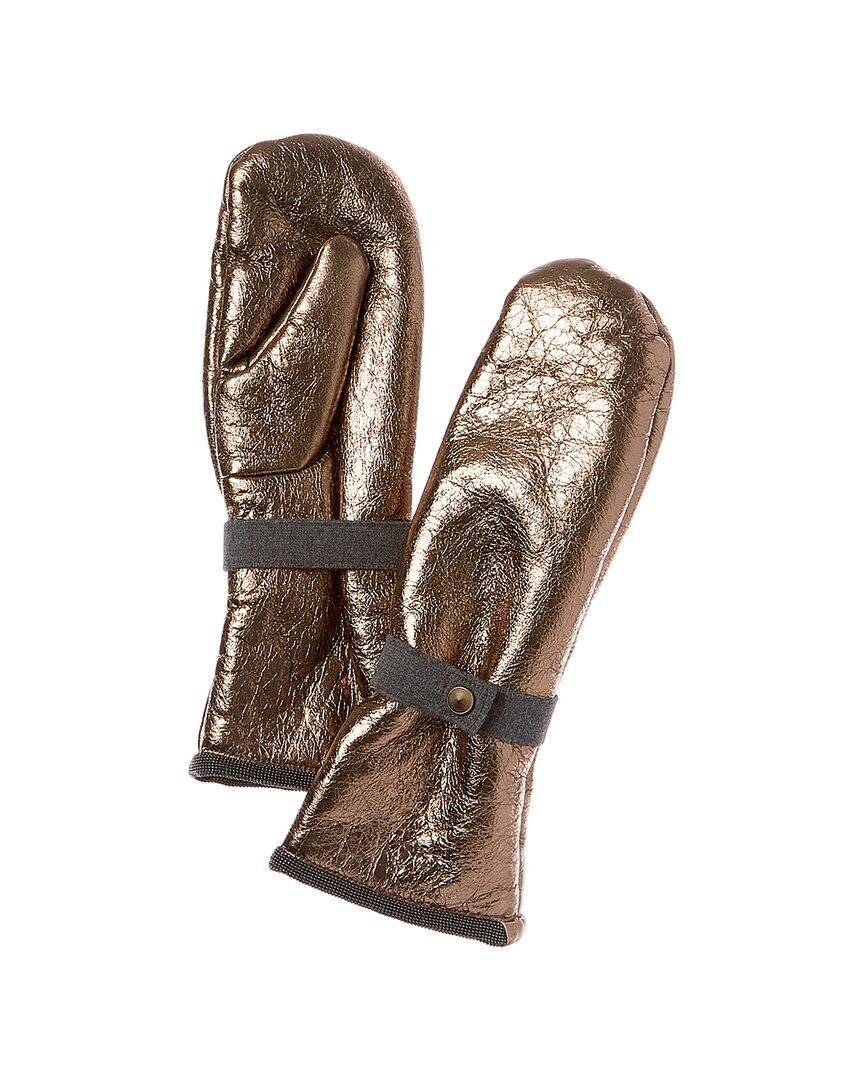 Кожаные перчатки Brunello Cucinelli Женские Золотые M 97890₽