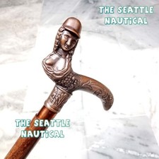 Victorian Girl Antique Finish Handle Vintage Foldable Wooden Cane Walking Stick