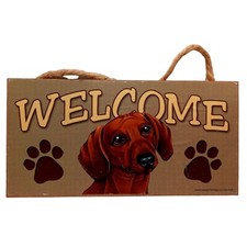 Dachshund Welcome Plaque Sign Home Decor Doxie Dog Paw Prints