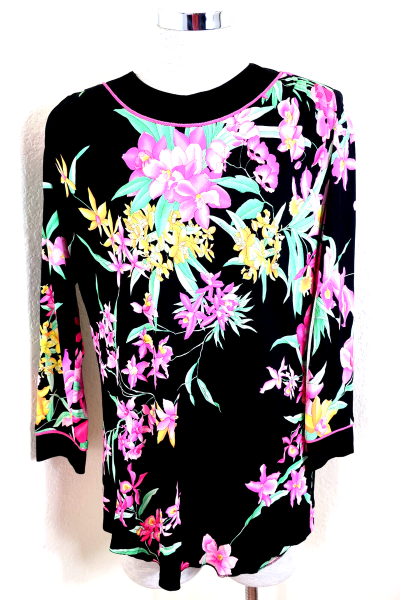LEONARD PARIS ★Tops Leonard Paris Floral Jersey Long Sleeve Top
