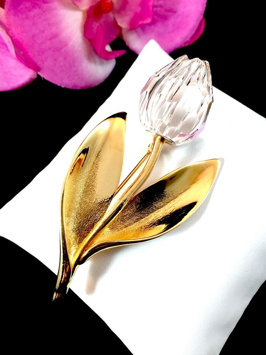 SWAROVSKI CRYSTAL MEMORIES CLASSICS 18K GOLD PLATED TULIP FLOWER