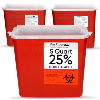Oakridge Products Sharps Container for Home Use and Professional 5 Quart Red 