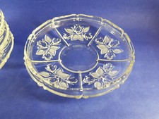 6 Pressglas - kleine Glasteller - Kompott  Schälchen - Rosenmuster art Deco