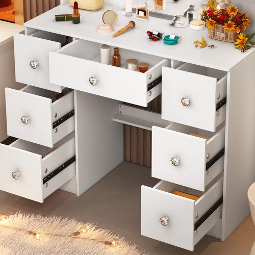 Schminktisch mit Spiegel und Beleuchtung Schlafzimmer Frisiertisch Schubladen DE - Bild 12 von 20
