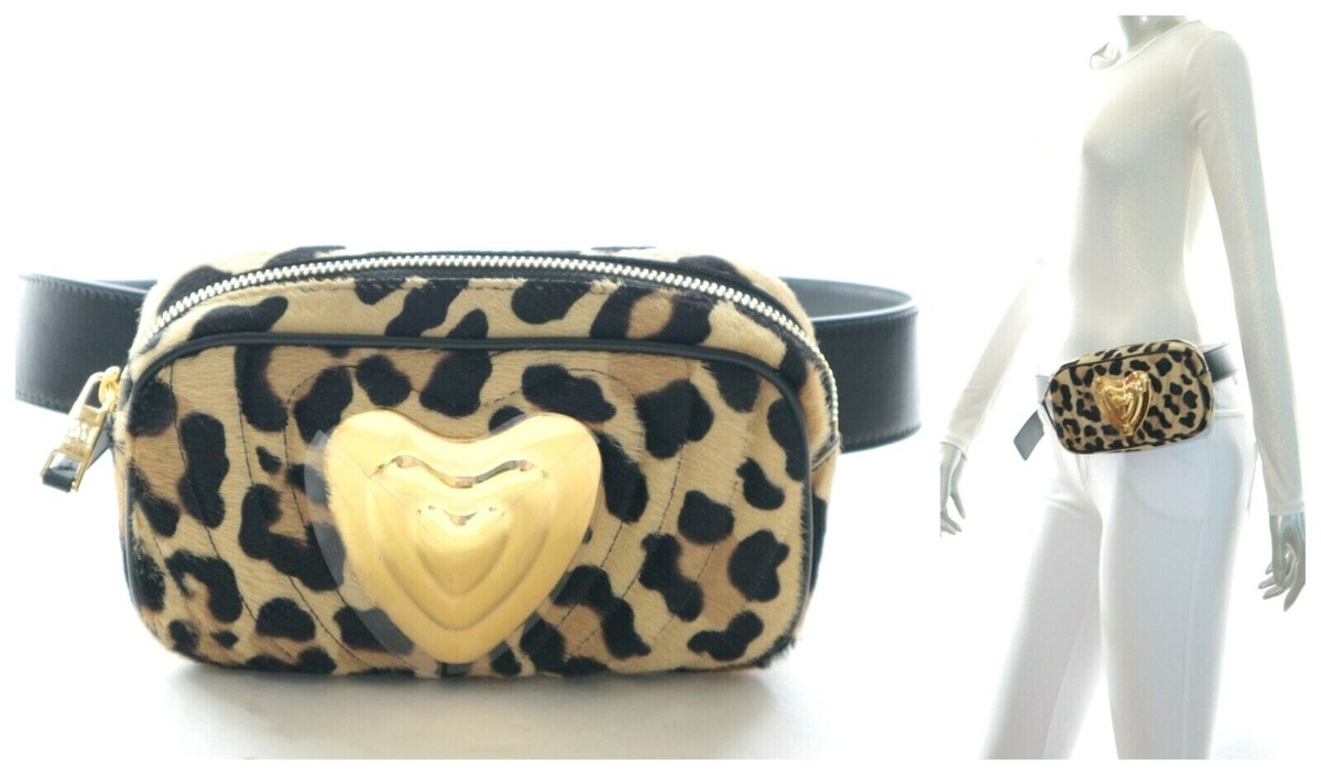 Escada AB841 Fur and Leather Leopard Print Belt Bag Fantasy | eBay