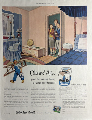 Dutch Boy Paint Wonsover Interior & Exterior Surfaces One Coat VTG Print Ad 1950