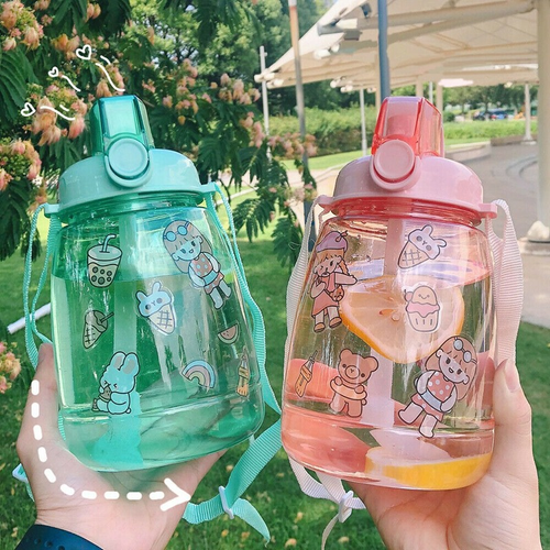 1.3L Sport Water Drinking Bottle Cup Kids Large Plastic Bottle with Strap Straw - Picture 2 of 18