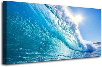 Vivid Blue Wave Canvas Artwork - Ready to Hang 40  x 20  for Instant Elegance