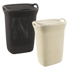Curver Laundry Hamper Clothes Basket 57L Knit Structure Vented Lid Handles Boho