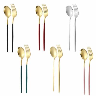 Löffel Gabel Set Gold Silber Edelstahl Besteck Geschirr Esszimmer Küche Geschenk