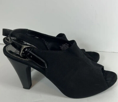 Mootsies Tootsies Stretch Shoes Woman's Black Open Toe Sling