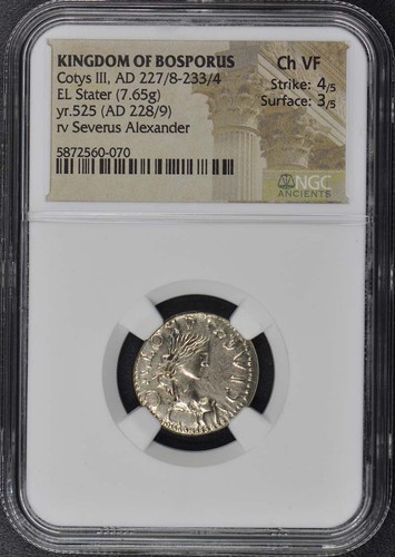 Cotys III, AD 227/8-233/4 KINGDOM OF BOSPORUS EL Stater NGC VF30 - Picture 1 of 4