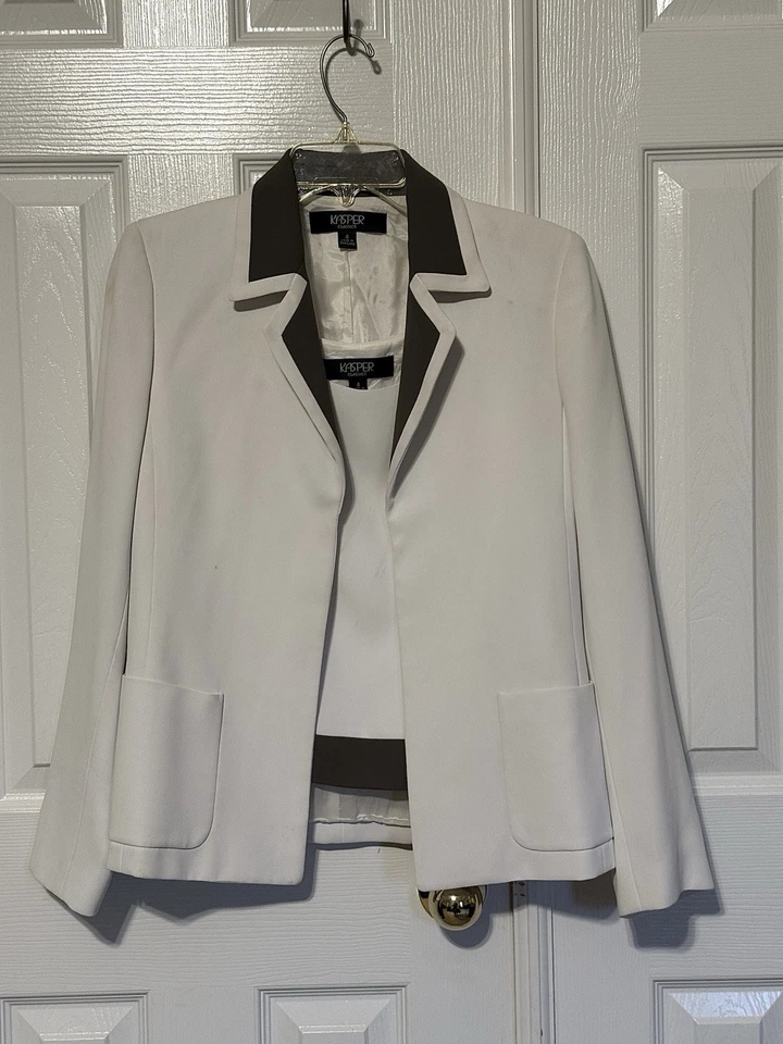 Kasper Mujer Verde Blanco 3 Piezas Blazer Pantalones Top Traje Talla 4 Foto 3 de 4