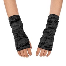 Womens Torn Ripped Gloves Short Cosplay Fingerless Gloves Mittens for Black