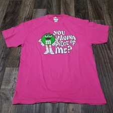 M&Ms Candy Shirt You Wanna Piece Of Me Green M&M Graphic Pink Tee Large