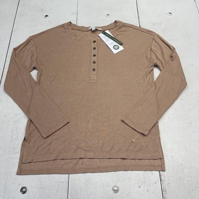 Threads 4 Thought Shirt Womens Small Beige Henley Long Sleeve Ribbed Top NWT