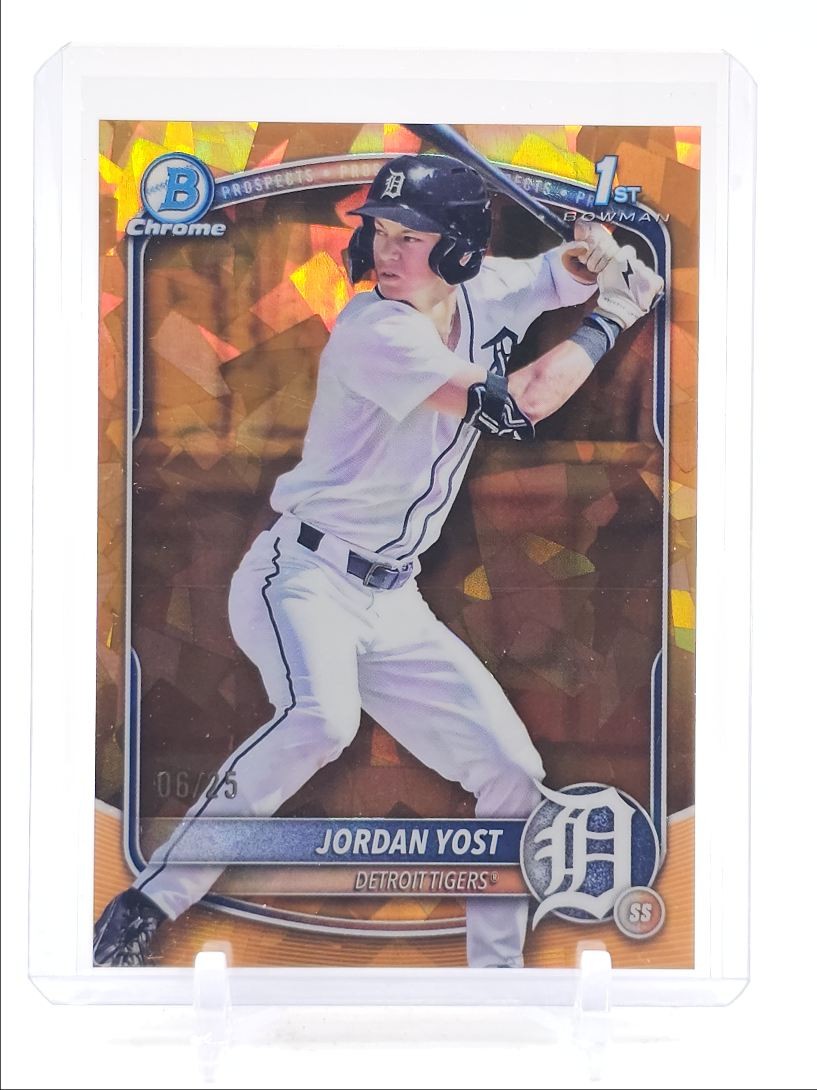 JORDAN YOST 2025 BOWMAN CHROME DRAFT 1ST SAPPHIRE ORANGE TIGERS /25 Q2403