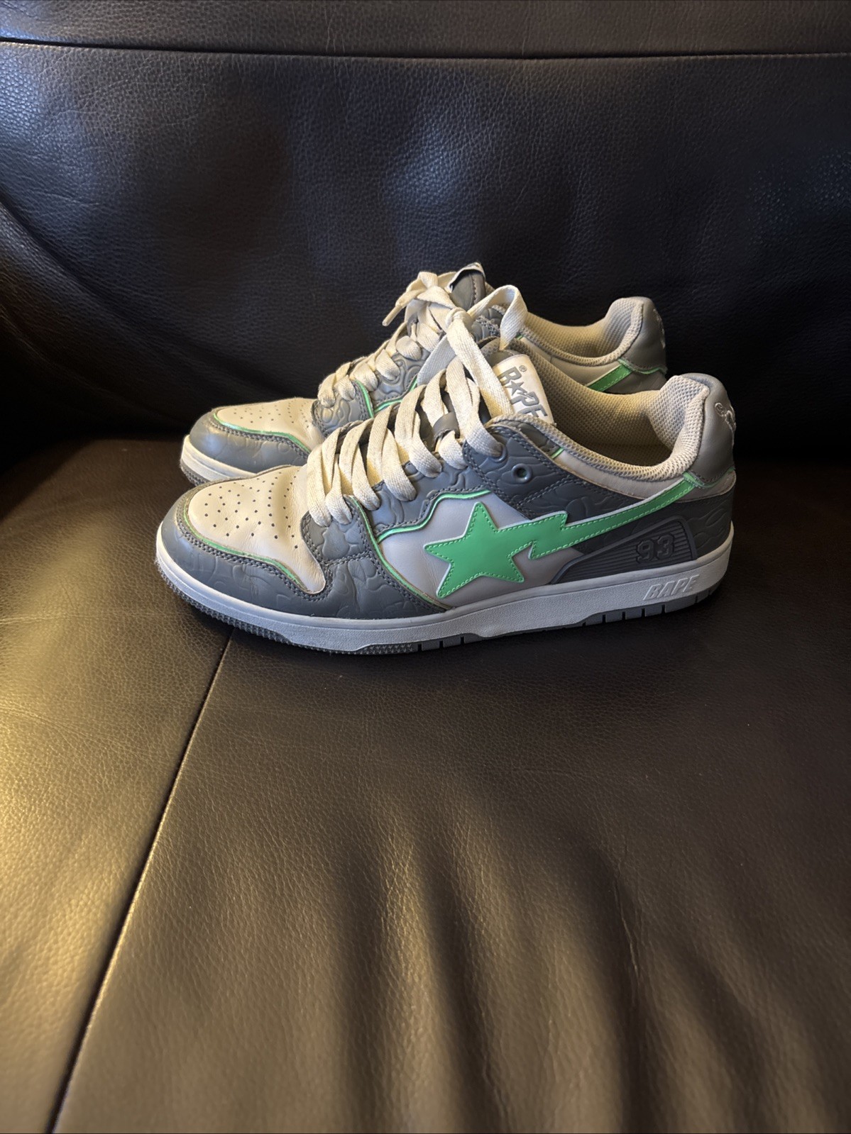 Bape  Bathing Ape Sk8sta Grey Green Low Top Sneakers Men's Size 10