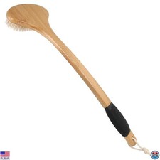 Back Scrub Brush with Stiff Boar Bristles  Long Handle for Deep Cleanse