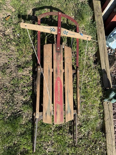 Vintage Gladding Champion Fastrack Red  Wooden Snow Sled  40” X 22”