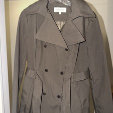 Calvin Klein Womens Belted Double Breasted Rain Trench Coat Removable Hood SMALL