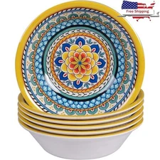 Mediterranean Melamine Bowls Set of 6 Shatterproof All-Purpose Kitchen Dining US