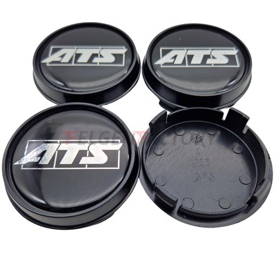4X ATS Cup Nabendeckel 56mm Schwarz Glanz (N1056) Logo Silber (ATG) - Origina...