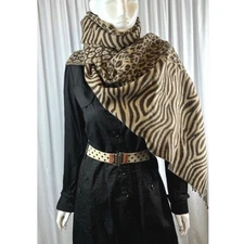 Animal Print Scarf Zebra Leopard Beige Brown Oversized Wrap Mobwife Chic 97-09