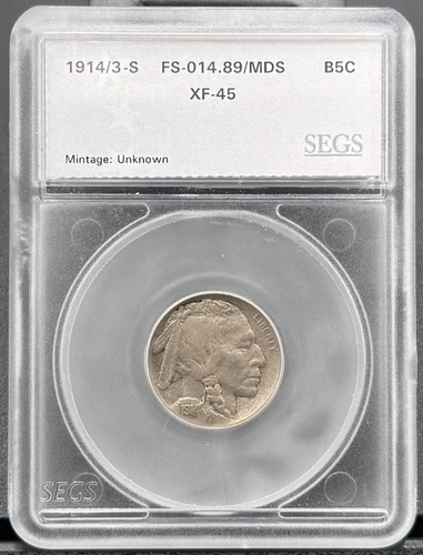 1914/3 S Buffalo Nickel Extra Fine, FS-014.89/MDS, Low Mintage, Key Date Coin